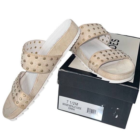 J/Slides NYC Erika Bronze Metallic Leather Suede Slip On Sandals Size 7.5 NIB - Picture 1 of 9